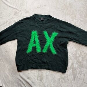 AX Armani Exchange Women's Dark Green Fuzzy‎ Letter Knit Sweater